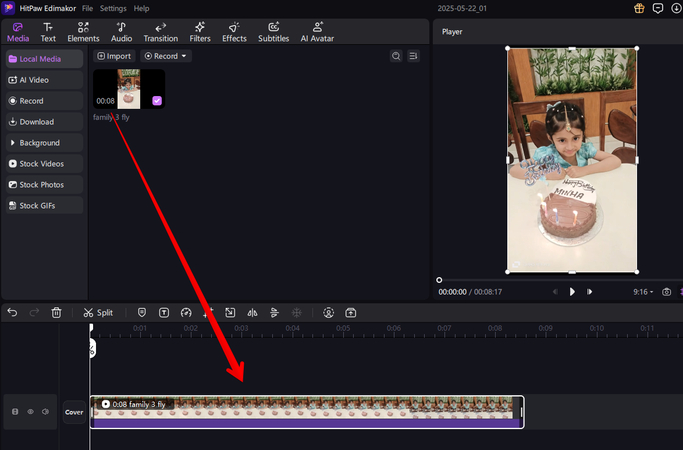 Dragging imported video to the timeline