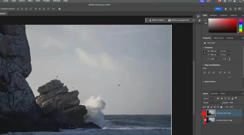 Dragging the bottom layer above the top layer in Photoshop