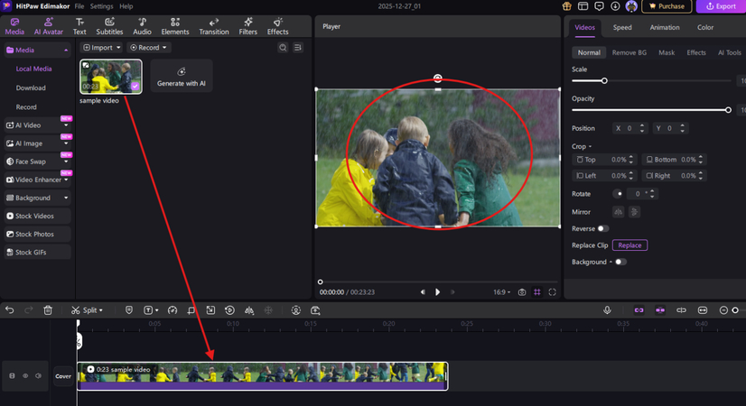 Dragging video to timeline in HitPaw Edimakor