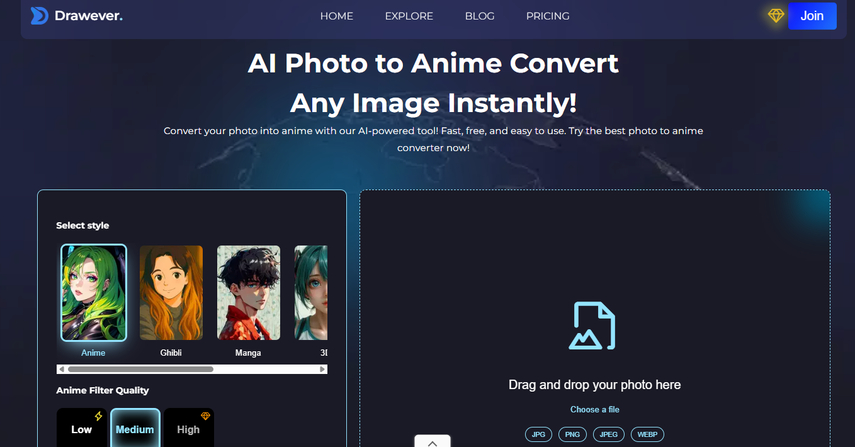 Drawever photo to anime converter