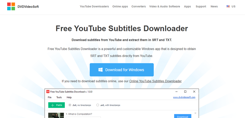DVDVideoSoft YouTube subtitle downloader for Windows