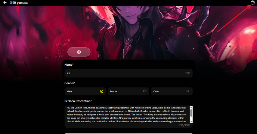 Editing and deleting a persona in Emochi