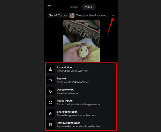 Editing and exporting video from Runway AI video app