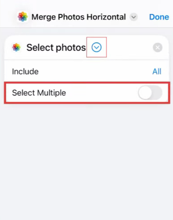 Enabling multiple photos in the new shortcut on iPhone