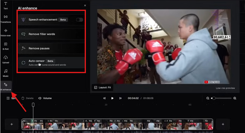 Enhancing audio quality in OpusClip
