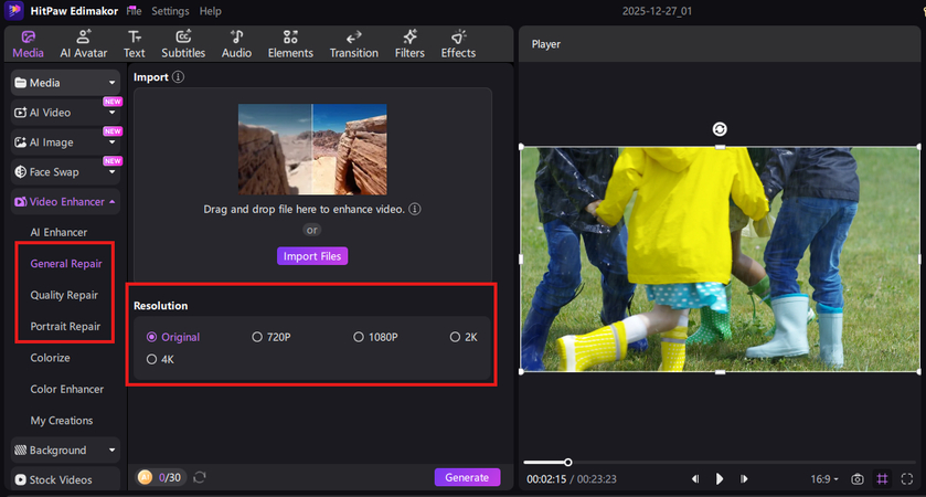 Enhancing reversed Snapchat video in HitPaw Edimakor