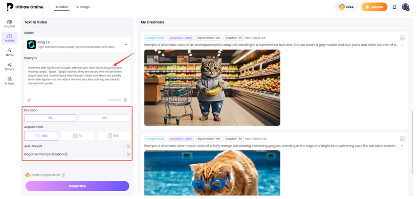 write prompt and customize video settings