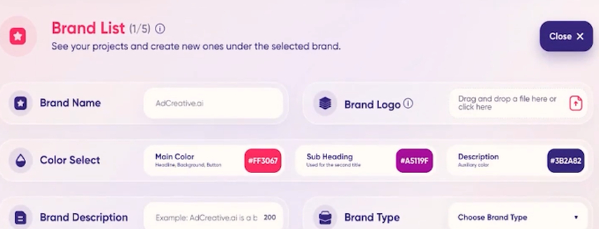 Entering brand details using Ad Creative AI