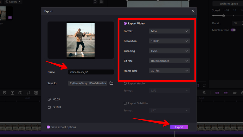 Exporting an edited fast video using HitPaw Edimakor