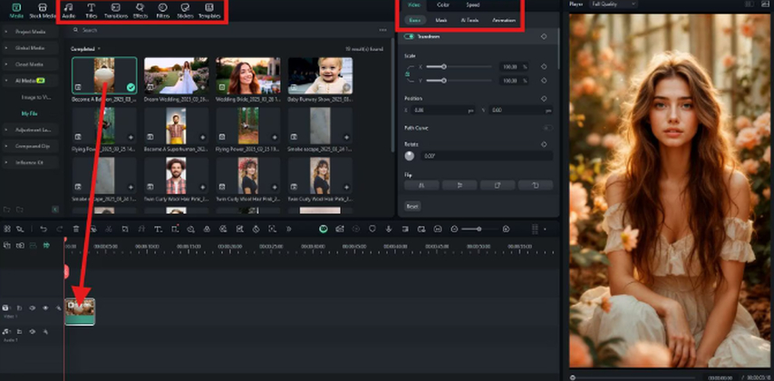 Filmora Desktop tools to edit body inflation AI effect video