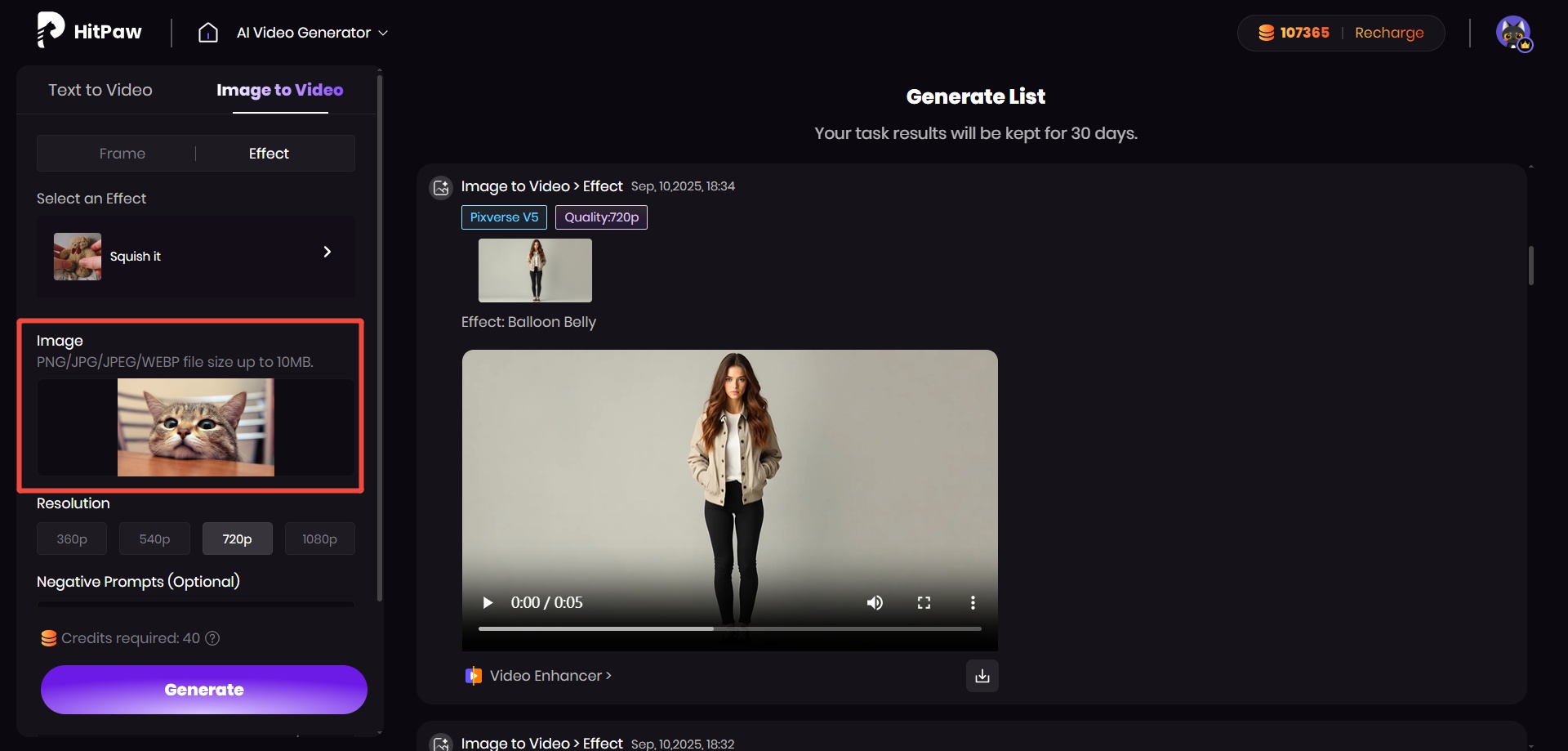 Generate video with Squish It AI effect
