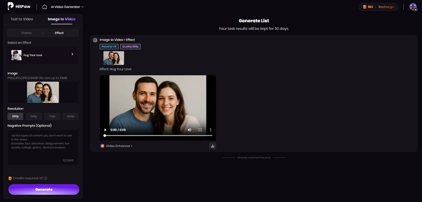 Generating an AI hug video