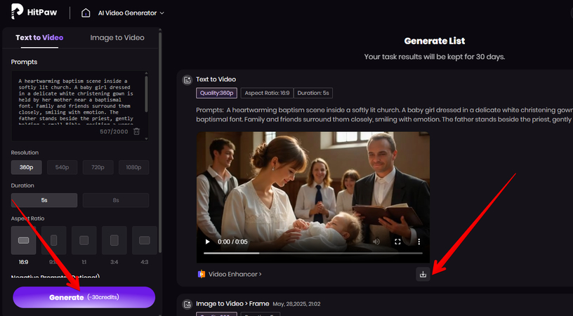 Generated video of sharing a quote on the baby girl's baptism day