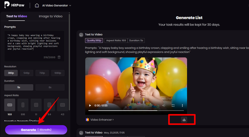 Generating a birthday AI baby video