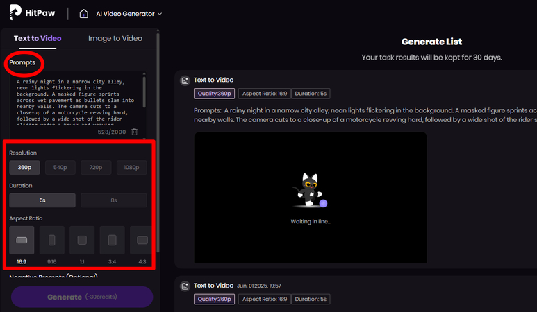Generating a movie with text prompts