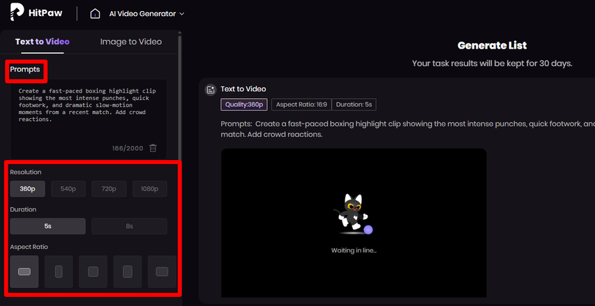 Generating a sports video with text prompts