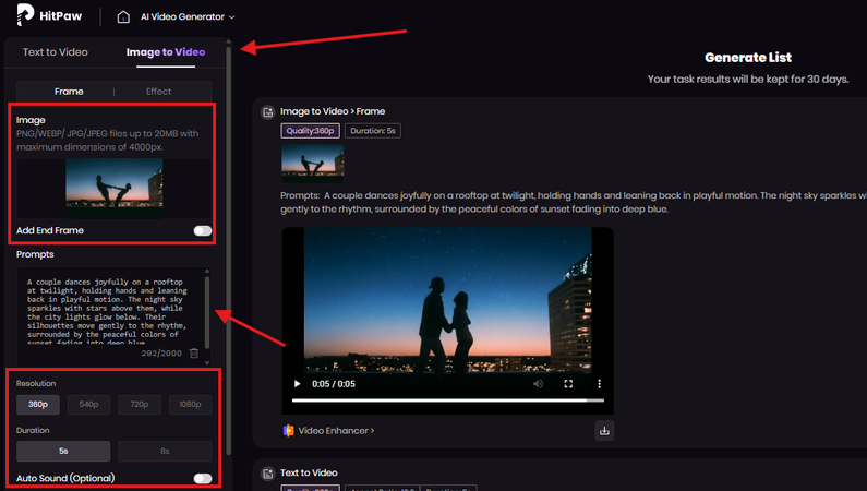 Generating a video from an image in HitPaw AI Video Generator