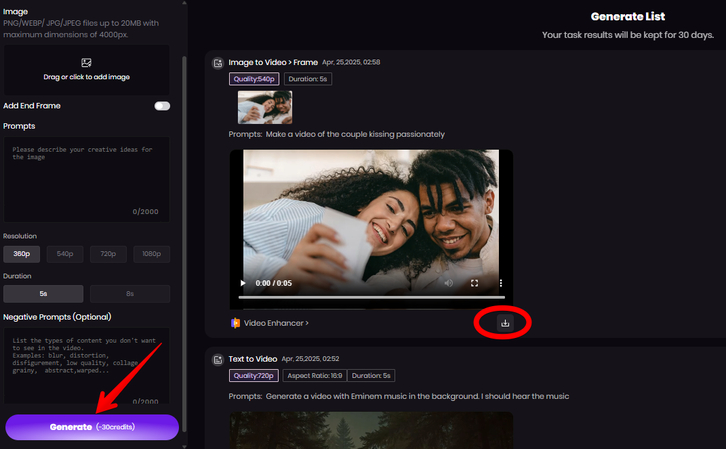 Generating a video from pictures