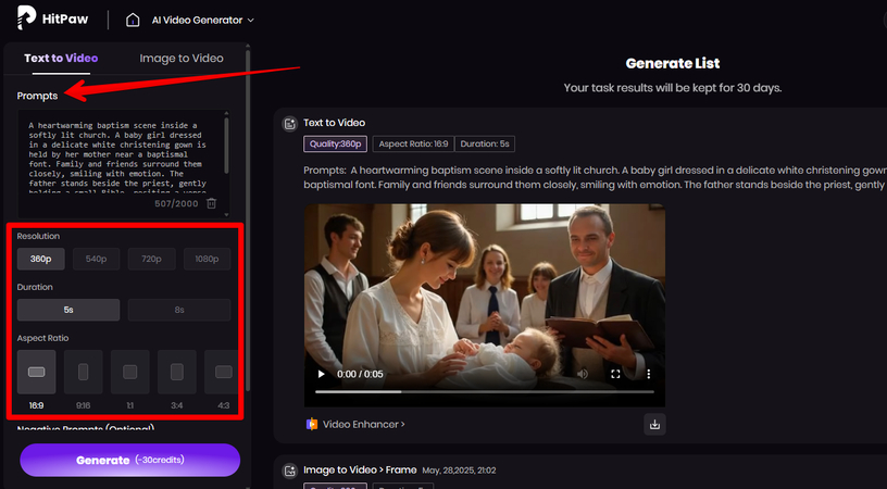 Generating a video sharing a quote on the baby girl's baptism day
