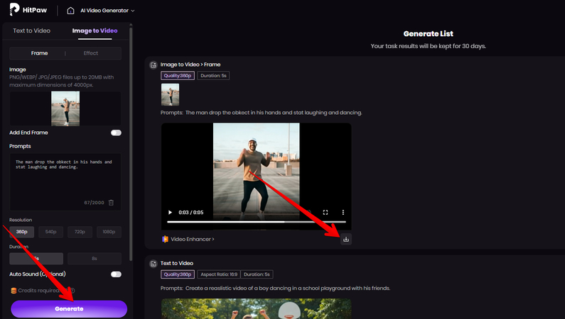 Generating a video with HitPaw AI Video Generator