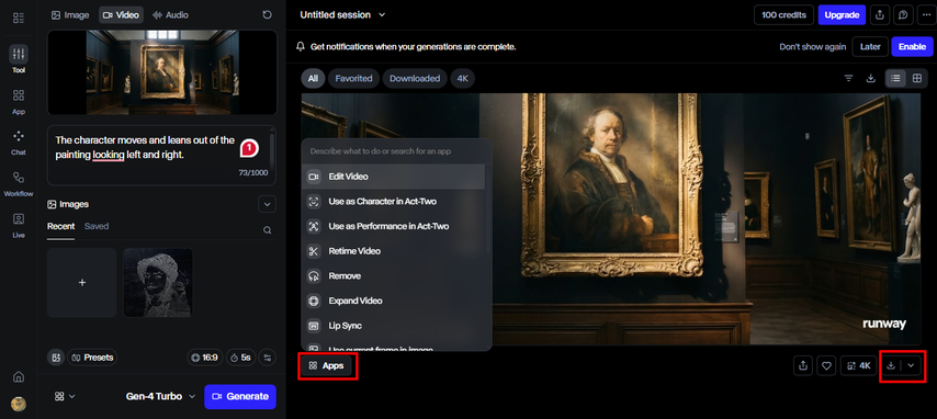 Generating a video with Runway AI image to video