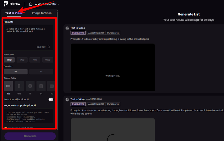 Generating a video with text prompts using HitPaw AI Video Generator