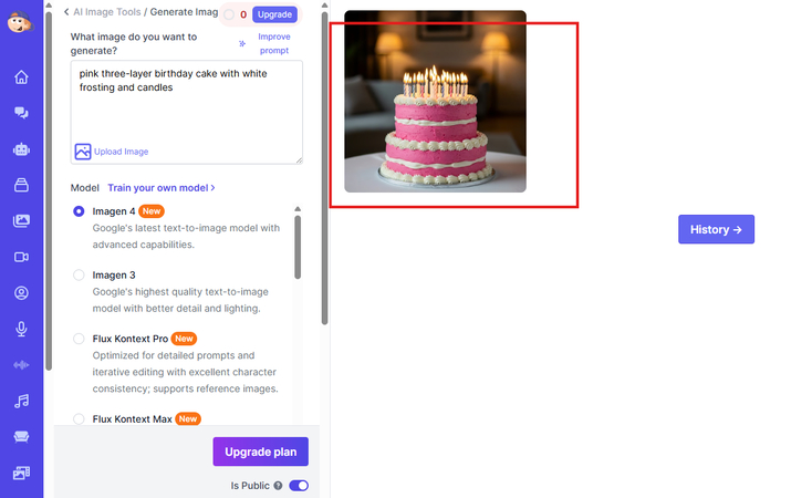 Generating AI cake in Easy-Peasy AI