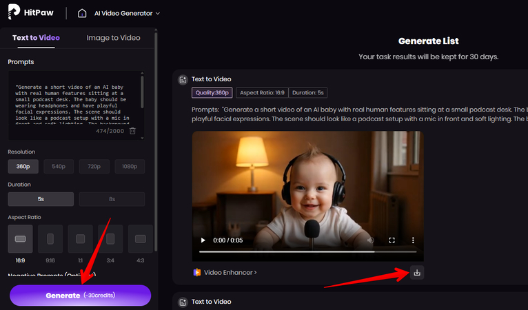 Generating an AI baby video for the podcast