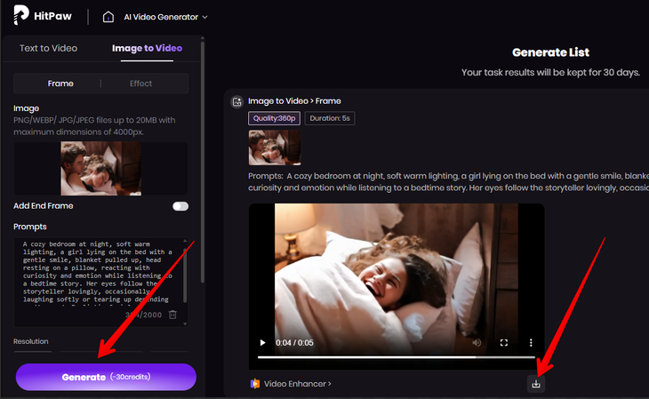 Generating an AI girlfriend video reacting to bedtime stories