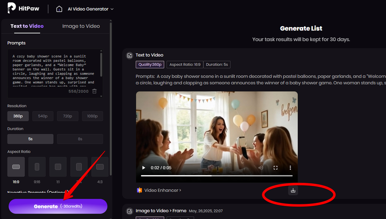 Generating an AI video of baby shower games