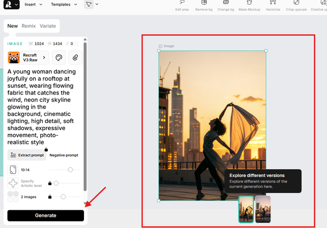 Generating an image from a text prompt in Recraft AI