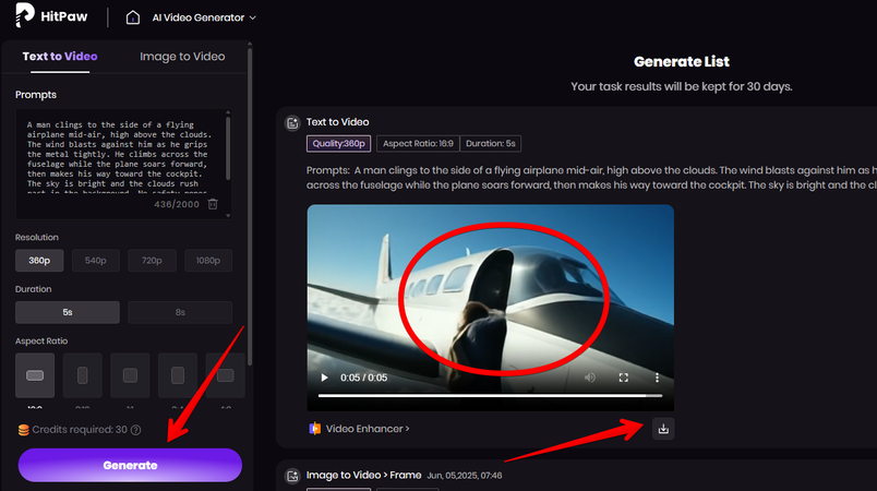 Generating and downloading a movie action video