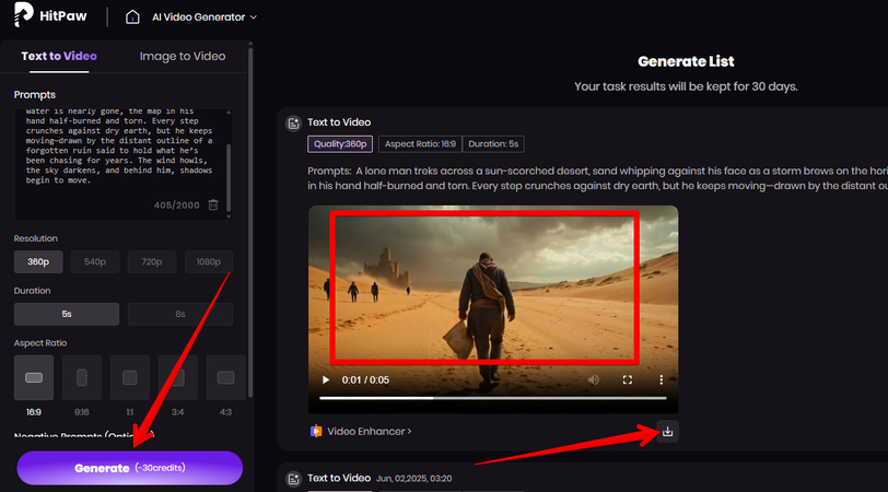 Generating and downloading a movie-like video