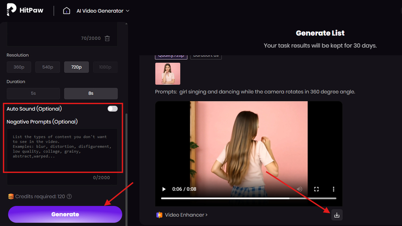 Generating and downloading a video generated from images
