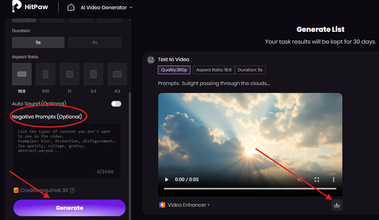 Generating and downloading a video generated from text