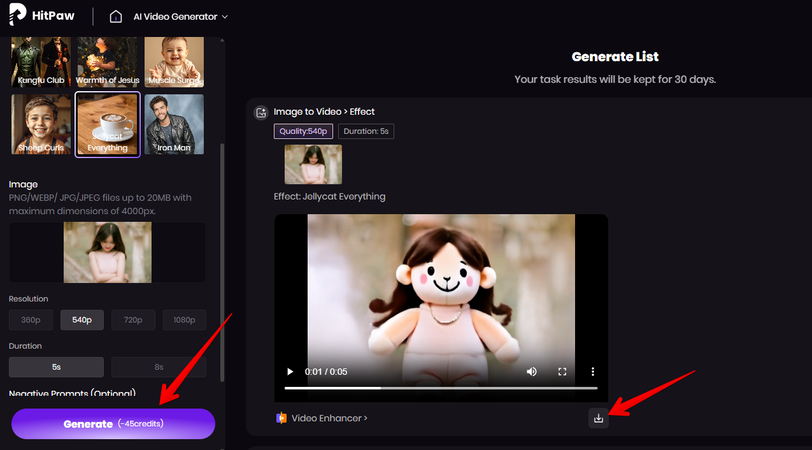 Generating and downloading a video with an AI effect