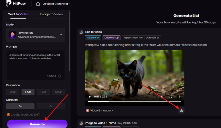Generating and downloading an AI video
