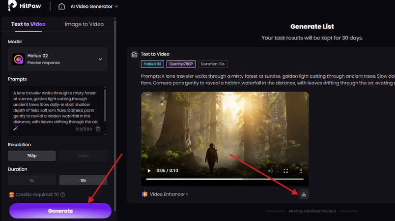 Generating and downloading the AI-generated video