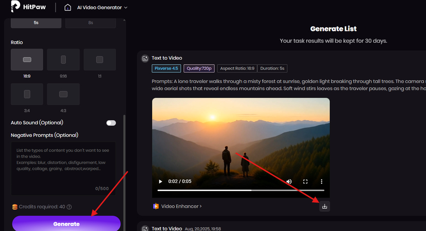 Generating and downloading the AI-generated video