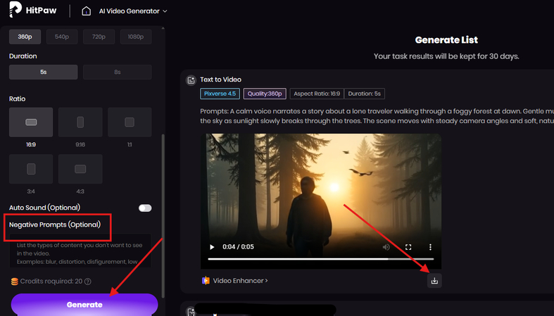 Generating and downloading the AI-generated video