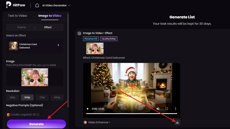 Generating and downloading the Christmas card delivered video