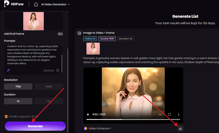 Generating and downloading the video from an image