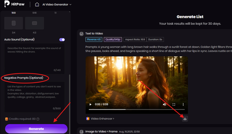 Generating and downloading the video
