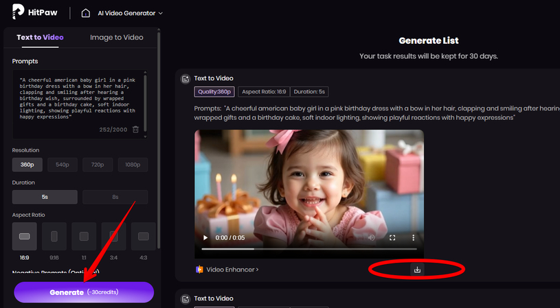 Generating a birthday AI baby video