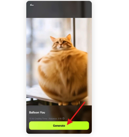 Generating body inflation AI effect video In Filmora app