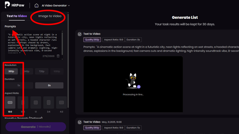 Generating cinematic content with text prompts
