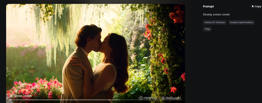 Generating the kiss video in Hailuo AI