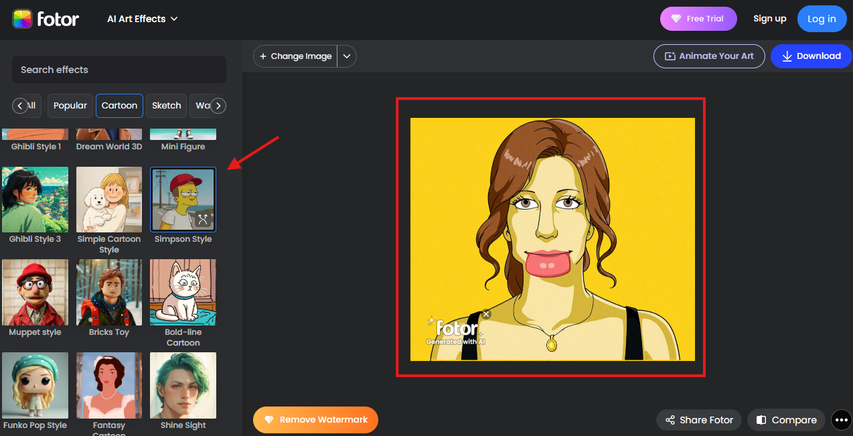 Generating the Simpsons character in Fotor