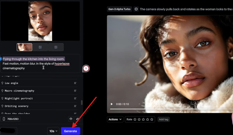 Generating the video in Runway AI Text to Video