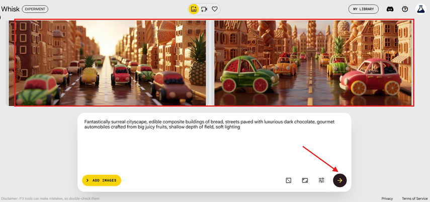 Generating two variations of images with text prompts in Whisk AI